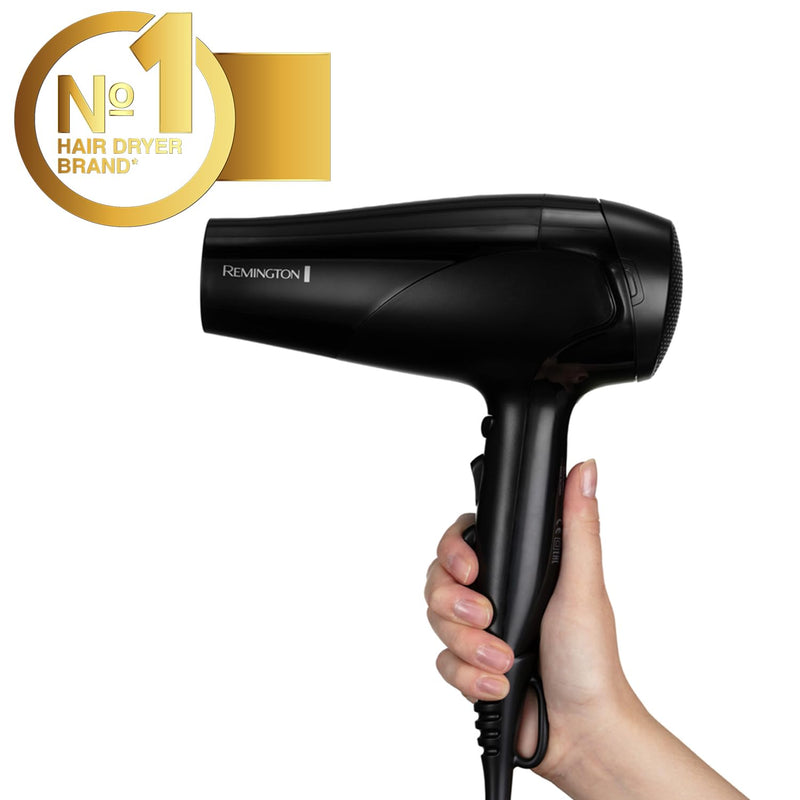 Remington Hair Dryer, Ionic Conditioning, 2200W, 3 Heat, 2 Speed, Black | Fast Professional Styling, Diffuser and Concentrator Attachments, Frizz Free Hair, Cool Shot Feature, Black, D3198 Single
