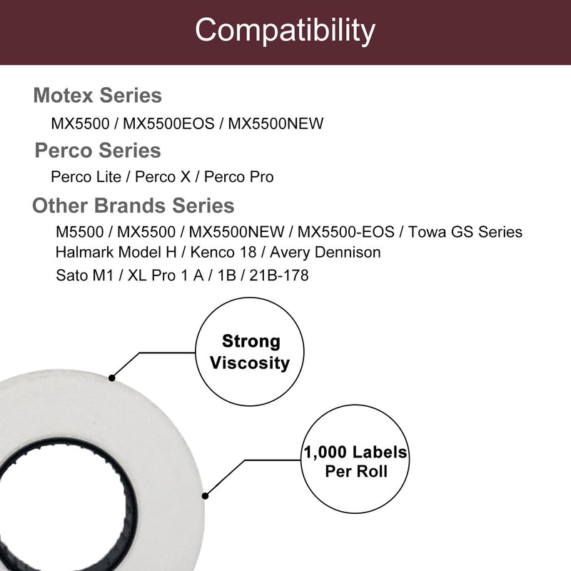 Motex 1 Line Labels - 10,000 White Blank Price and Date Gun Labels, Fits Perco 1 Line Price and Date Guns and MX-5500 10 Rolls