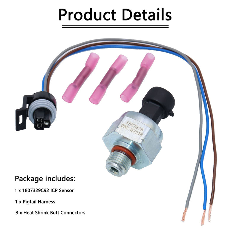 7.3 ICP Injection Control Pressure Sensor & Pigtail Kit Compatible with Ford Powerstroke 7.3L Diesel ICP102 1807329C92 F6TZ-9F838-A F4TZ9F838A F6TZ9F838A CM5227 112841