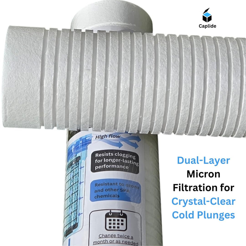 Universal Cold Plunge 30 Micron filter. Designed to be Non-clogging. Replacement cartridge for any 2.5" x 10" cold plunge canister. 6 months supply. 6-pack