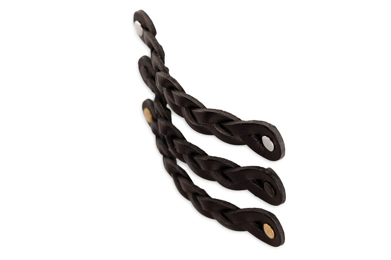 Brute Strength - Leather Drawer Pulls - Braided Black - 12 pcs - 6-1/2 x 1 '' - Leather Handle Dresser Pulls - Cabinet & Dresser Knobs 12 pieces