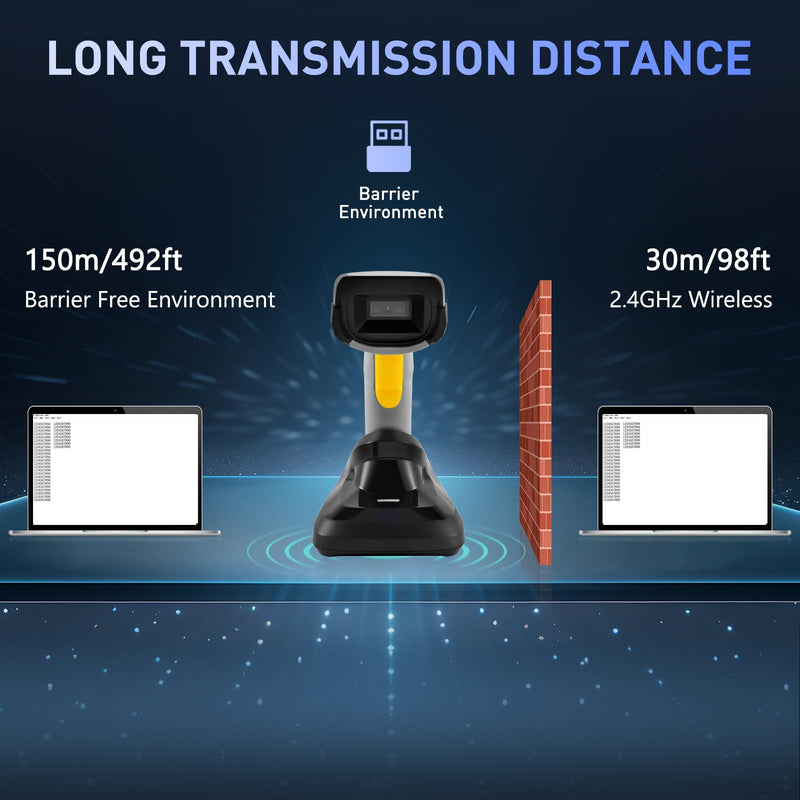Barcode Scanner Wireless, QR Code Scanner Handheld Bar Code Scanners with Base 2 in 1 USB Wired Connection & 2.4G Wireless 1D&2D&PDF417 Data Matrix Automatic Barcode Reader NS-2206PT