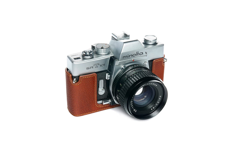 SRT-101 Film Camera Case, BolinUS Handmade Genuine Real Leather Half Camera Case Bag Cover for Minolta SRT 101 Film Camera With Hand Strap (Brown) Brown