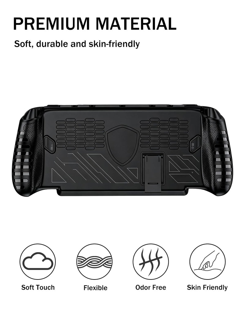 Fully Wrap TPU Soft Protective Case for MSI Claw 8 EX AI+ - Shockproof Protective Cover Compatible with MSI Claw 8 EX AI+ CG3EM Accessories,Stand Version.-Black