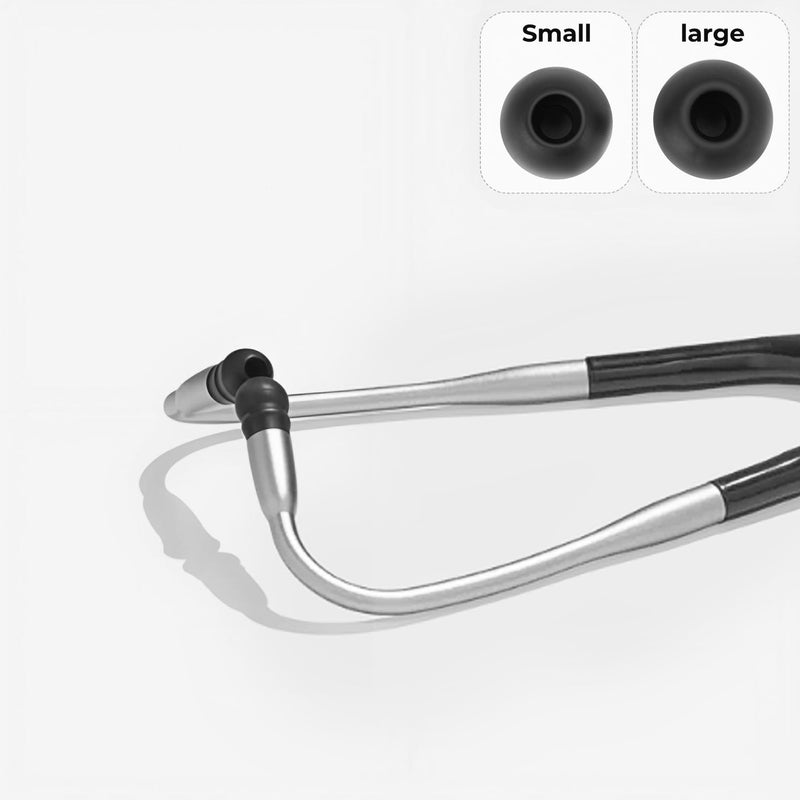 Replacement Ear Tips Compatible with EKO CORE 500 Digital Stethoscope, Original-Size Silicone, 6 Pairs (3 Small, 3 Large), Black