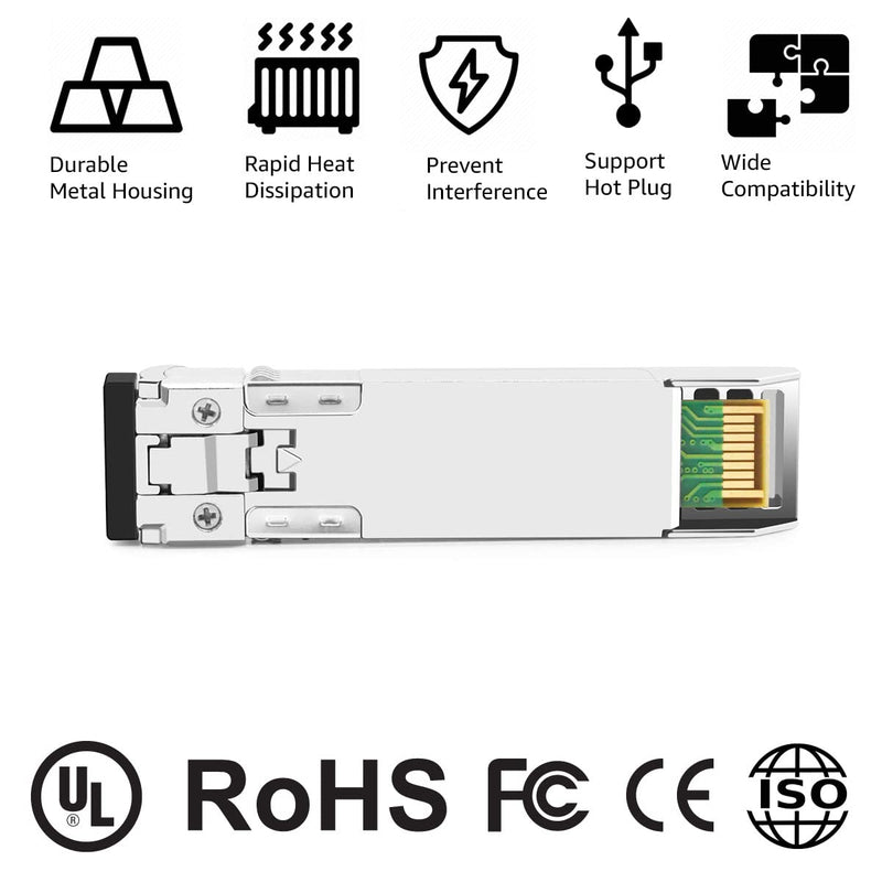 10GBASE-SR SFP+ Optical Transceiver Module Compatible with Cisco SFP-10G-SR SFP-10G-SR-S SFP-10G-SR-X 10Gbps 850nm 300m DDM Duplex LC MMF 10GBASE-SR: 300m for Cisco 1