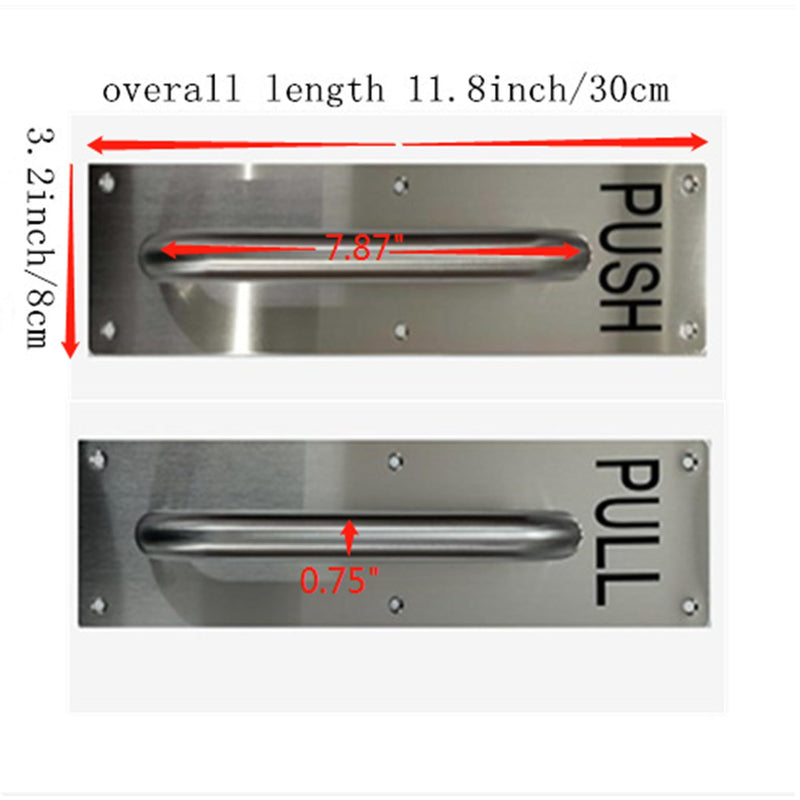 304 Stainess Steel Door Handle, Push and Pull Plate Commercial Door Handle with Screws 11.8" x 3.2"