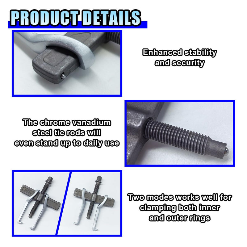 4'' 2 Jaw Bearing Puller, Adjustable Bearing Gears Removal Tool with Two Jaws for External Internal Pulling, Non-Slip Grip Gear Puller for Removal of Pulleys Flywheels Bearing