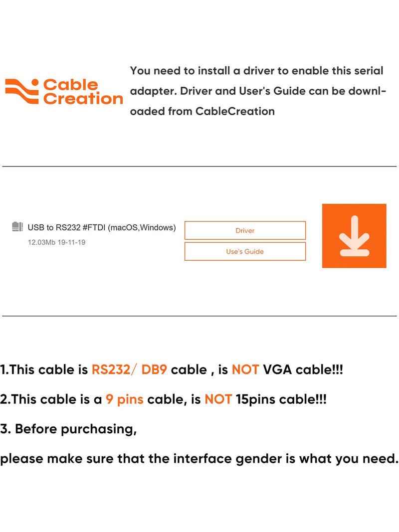 CableCreation USB to RS232 Male Adapter with PL2303 Chipset, USB to DB9 Serial Converter for Windows 11, 10, 8.1, 8, 7, Linux and Mac OS,Black PL2303 Chip-Male