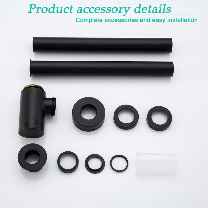 Brass Round Bottle P-Trap 1 1/4, Adjustable Basin Sink Waste Drain Trap Kit, Matte Black P Trap