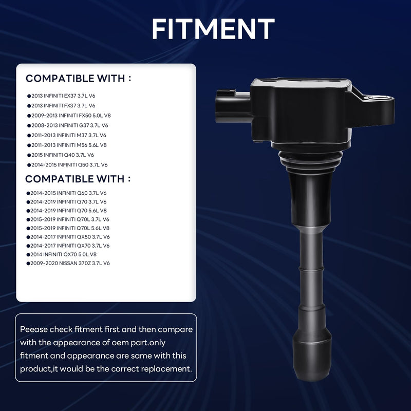 UF617 22448-EY00A Ignition Coil (Set of 1) Compatible with Nissan Infiniti 370Z G37 M37 Q50 Q60 Q70 QX50 QX70 1.6L 1.8L 2.5L 3.7L 5.0L 5.6L V6 Replacement for GN10430 1 x UF617