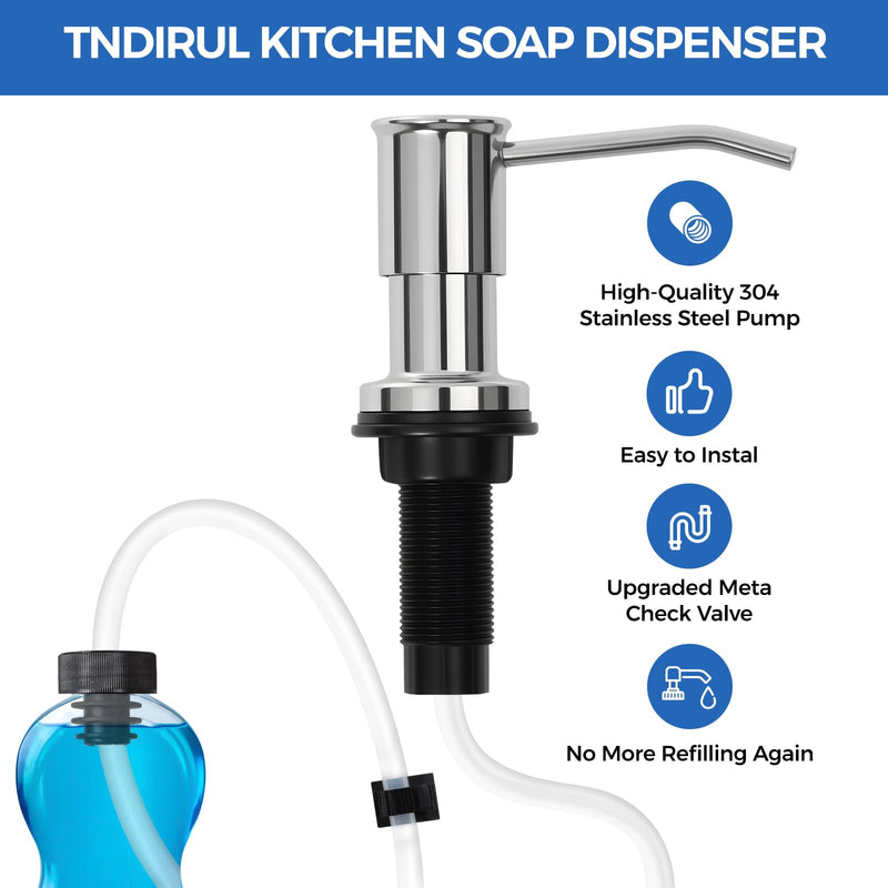 Soap Dispenser for Kitchen Sink, Chrome Built in Soap Dispensers, Stainless Steel Sink Soap Dispenser or Lotion Dispenser Pump with 47" Extension Tube Kit, Upgraded Metal Check Valve