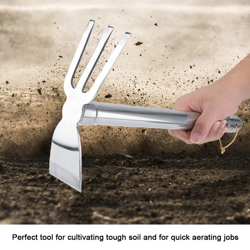 Stainless Steel Hoe and Cultivator, Hand Tiller for Gardening, Weeding, Tilling Soil Heavy Duty Bend Proof Mini Stainless Steel Fork and Blade Rust Proof Finish