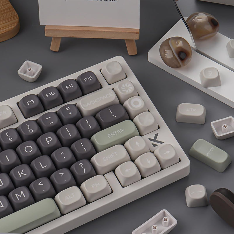 PBT Double Shot Keycaps 131 Keys MOA Profile Keycaps | Minimalist Retro White Grey Green Dye Sub Custom Classic Key Caps for Cherry Gateron MX Switches Mechanical Keyboards