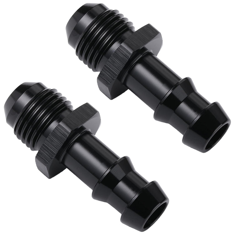 6AN Male Flare to 3/8 Hose Barb Straight Fitting Adapter Aluminum Black 2PCS 6AN to 3/8" Black - 2PCS