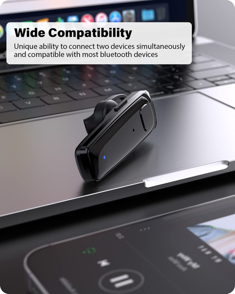 ADADPU Bluetooth Headset - V5.0 Wireless Handsfree Earpiece Built-in Dual Mic Noise Cancelling, 10 Days Standby 16Hrs HD Talktime Ultralight Headset for iPhone Android Samsung Laptop(Black) Black