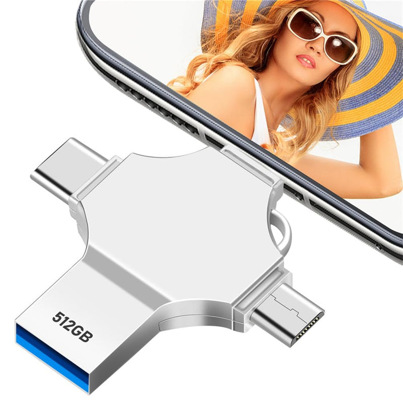 Photo Stick USB Flash Drive AOIRHLA 512GB Memory Stick USB 3.0 High Speed Thumb Drives Portable Mini Jump Drive Storage Device External Storage for Smartphone/Laptop/PC/Android Silvery