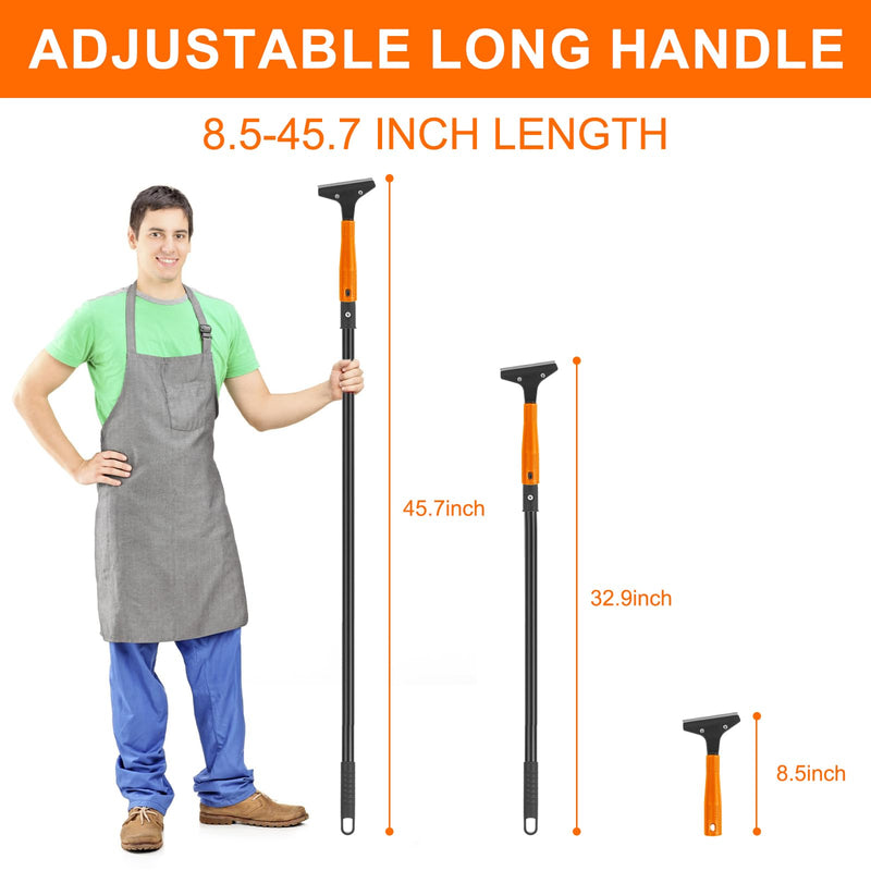 KeFanta Razor Blade Floor Scraper, 4" Wide Heavy Duty Scraper Tool with 45.7" Long Handle, 10PCS Extra Metal Blades, Paint Scrapers for Cleaning Wall Glass Tile Floor Paint Gum Glue Stains Linoleum