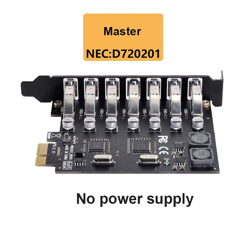 chenyang 7 Port PCI-E 1X to 7 USB 3.0 HUB PCI Express Expansion Card Adapter with 120mm PCI-E Slot Bracket Black 7 Ports