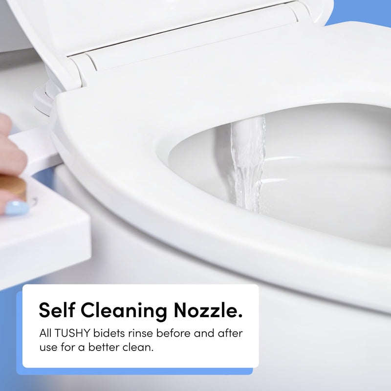 TUSHY NEW Fresh Dual Nozzle Cool Water Bidet: Ultra Slim Toilet Seat Attachment Sprayer with Luxury 2 in 1 Front & Rear, Self-Cleaning, 180º Clean (DIY Install, 10 Minutes), Non-Electric, Bamboo Knob