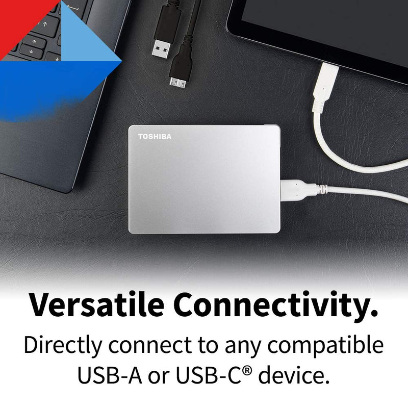 Toshiba Canvio Flex 1TB Portable External Hard Drive USB-C USB 3.0, Silver for PC, Mac, & Tablet - HDTX110XSCAA USB-C & USB 3.0