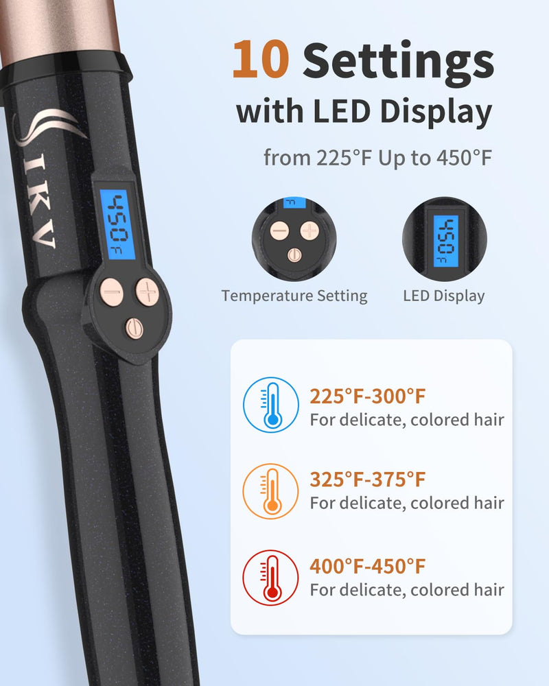 32mm Curling Wand Ceramic Long Barrel,1.25 Inch Curling Wand Iron for Long Hair,Dual Voltage Hair Curling Tongs 32mm