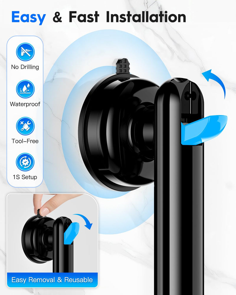Upgraded Grab Bars for Shower Bathtub Bathroom Wall, Heavy-Duty Suction Grab Bars Shower Handle Safety for Elderly Seniors Handicap, No Drilling Tool-Free, Easy Removal and Reusable (Black) Black
