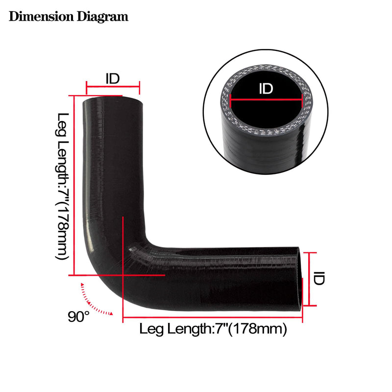 ID 1.25 inch 90 Degree Silicone Elbow Coupler Hose, 7" Leg Length Universal 4-Ply Reinforced Silicone Straight Turbo Pipe Elbow Intake Radiator Hose Black ID: 1.25"