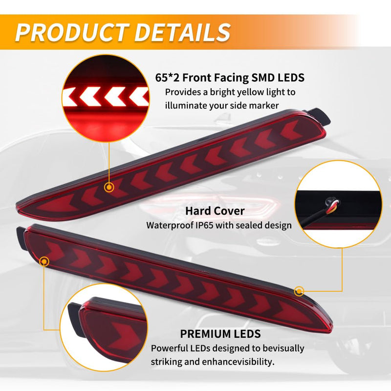 Led Rear Bumper Reflector Brake Tail Light Brake Lighting Kit Lamp Sequential Turn Signal Light For 2006-2014 Toyota Camry,2005-2006 Wish,2012-2015 Innova,2003-2009 Lexus GX470 Style D