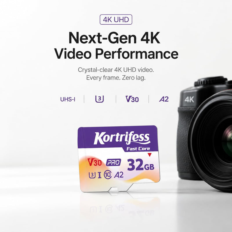 32GB Micro SD Card, microSDXC TF Card UHS-I Flash Memory Card | Read Speed 80MB/s, Class 10, C10, U3, A2, V30 for Smart Phones, DSLR Camera 4K UHD Full HD Video Recording