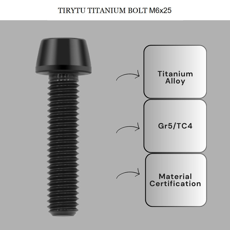 M6x25mm Titanium Bolts - Tapered Head Hex Socket Screws for Bike, Motorcycle, Marine | Corrosion Resistant in Salty/Humid Conditions, Lightweight Fasteners | Black （6PC M6X25