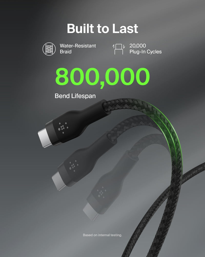 Belkin BoostCharge Pro Flex Braided USB-C to USB-A Cable (6.6ft/2M), USB-C USB-IF Certified Fast Charging Cable for iPhone 17, iPad Pro, Galaxy S25, Pixel, Nintendo Switch 2 & More - Black (2-Pack) Braided 6.6 ft - 2 pack 78.12 inches