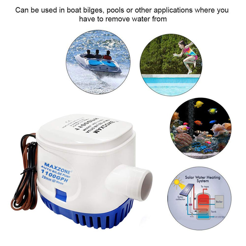 Automatic Submersible Boat Bilge Water Pump 12v 1100gph Auto with Float Switch, 1-1/8" Outlet, Compact Marine Boat Yacht A -1100GPH