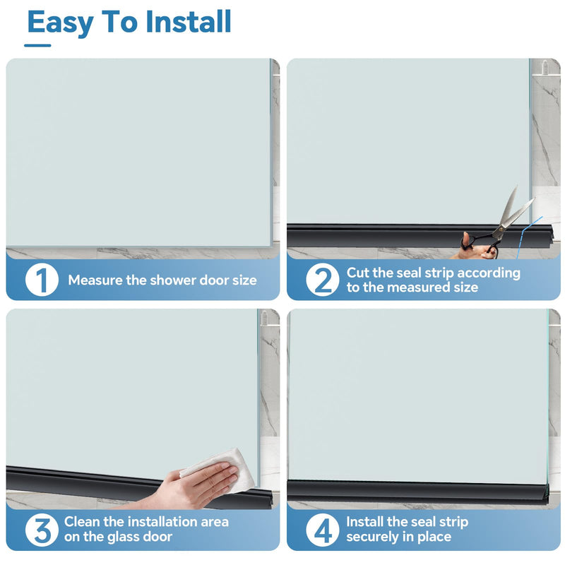 Shower Door Bottom Seal Strip, 2PCS Seal Strip, Clear PVC, 36" Length, Fits 10mm Thick Glass, Prevents Leaks, Easy Installation, No Adhesive Required (Black, 36in for 3/8"(10mm)) Black 36in for 3/8"(10mm) Door