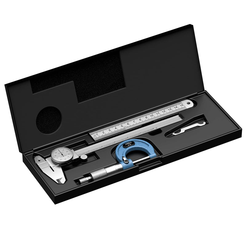 HDLNKAK Dial Caliper 0.001” / Micrometer 0.001” and Stainless Steel Ruler, Precision Caliper with Watch 0-6" Range, 0-1" Alloy Precision Micrometer Mechanical Toolkit Set