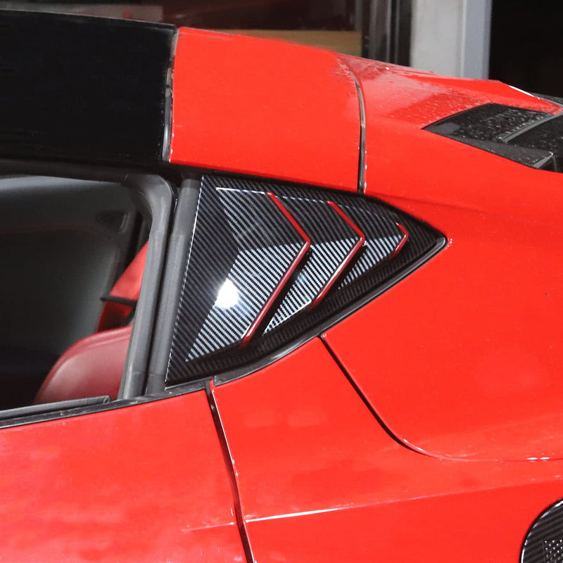 Carbon Fiber Side Window Louvers Air Vent Shades Cover Trim for Chevrolet Corvette C8 Coupe 2020-2025 (Carbon Fiber-Red Line) Carbon Fiber-Red Line