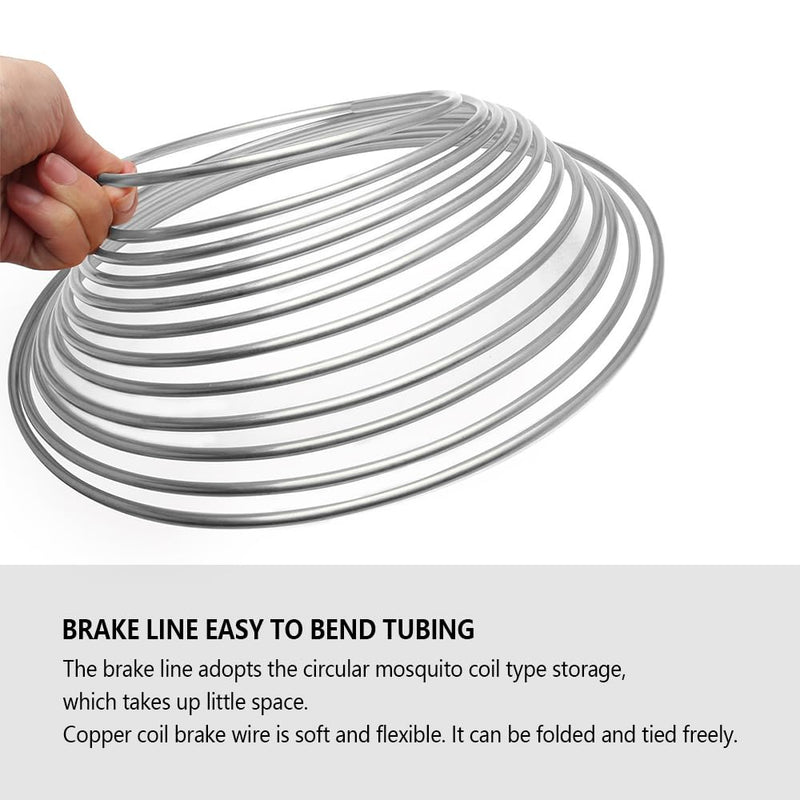 25Ft of 3/16 Zinc Plated Copper Brake Line Kit - Includes 16 Inverted Flare Fittings - Universal Copper Coil Brake Line Repair Kit for Car,Home,Industrial (Silver) Silver