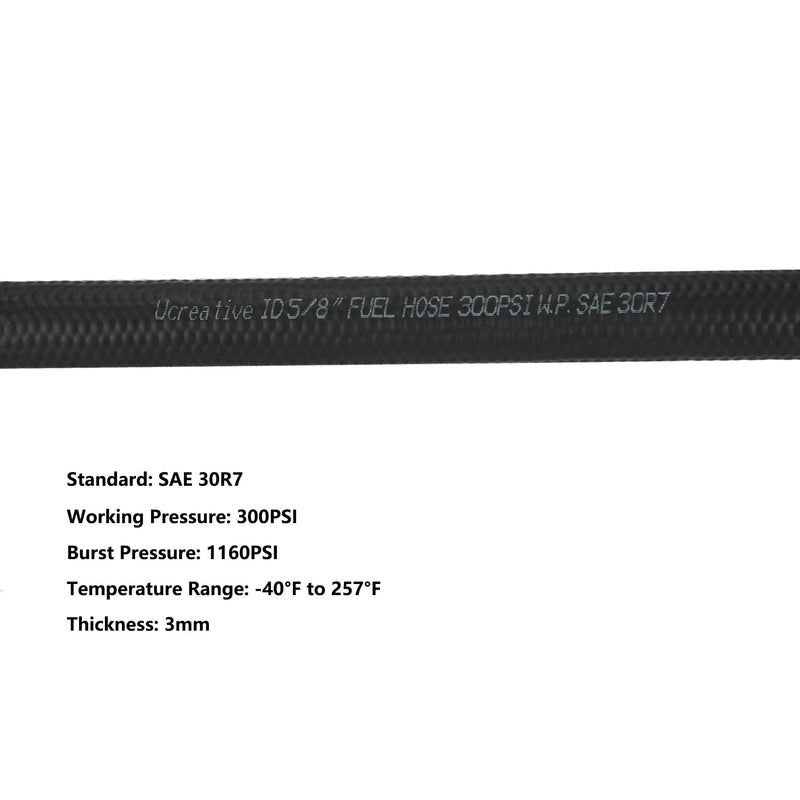 Ucreative 5/8 Inch x 5FT Fuel Line Hose Push Lock Fuel Hose Rubber NBR SAE 30R7 300PSI 5/8 Inch - 5FT