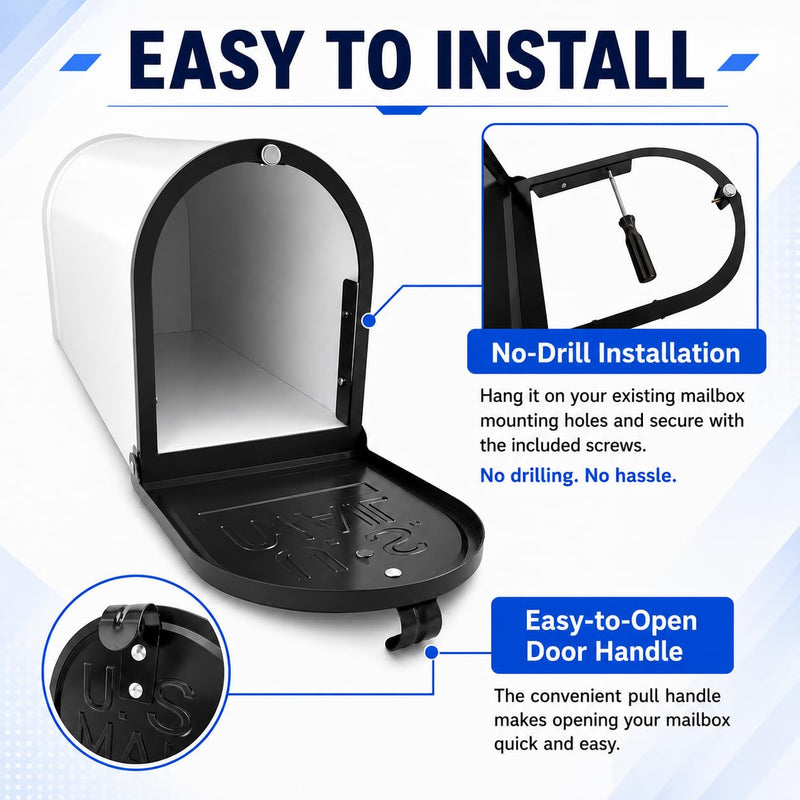 6 1/4" W x 8 1/4" H,Mailbox Door Replacement Panel, Black Galvanized Steel Snap-in Front Door with Flat-Head Screws, Easy No-Drill Kit for Standard Residential Curbside & Brick Mailboxes 6 1/4" W x 8 1/4" H