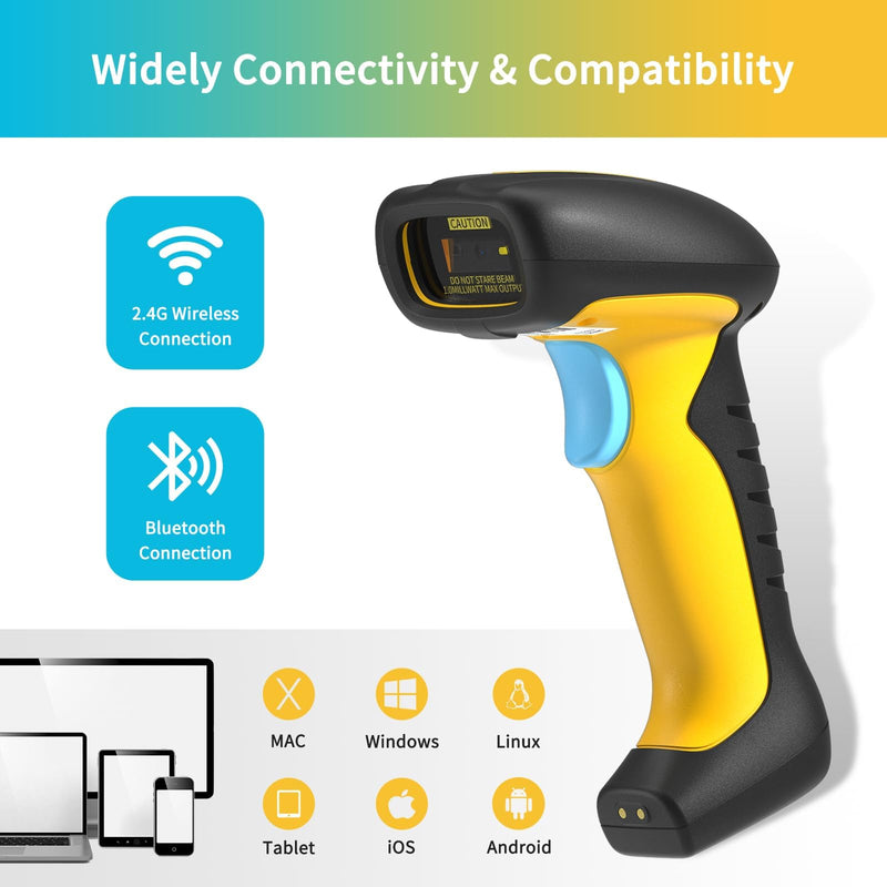 NETUM Upgraded QR Industrial Bluetooth Barcode Scanner with Charging Dock, Wireless 2D 1D Bar Code Reader 2600mAh Drop Protection Shock Dust Proof Hands Free for Windows Mac Android iOS (NT-1200) NT-1200
