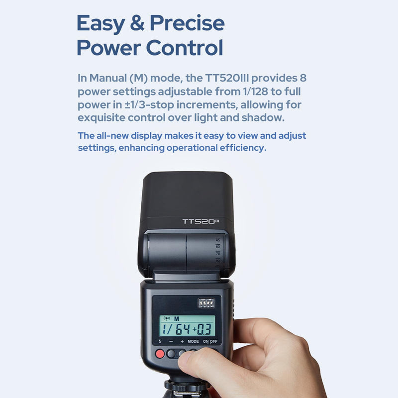 Godox TT520 III Wireless Camera Flash with 433MHz Receiver Single-Contact Hotshoe 8 Power Adjustment Wireless Camera Flashlight Flash for Digital Camera