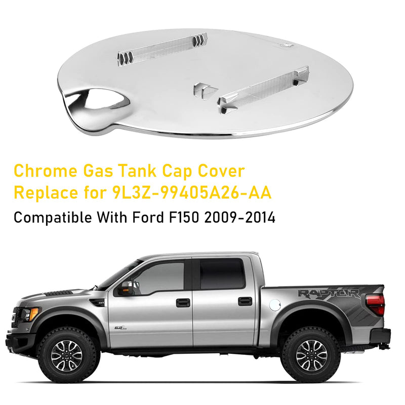 Jaronx Compatible With Ford F150 Gas Cap Cover Replacement 2009 2010 2011 2012 2013 2014, Chrome Fuel Door Cover for F150 Gas Door 9L3Z-99405A26-AA, Fuel Tank Filler Cap