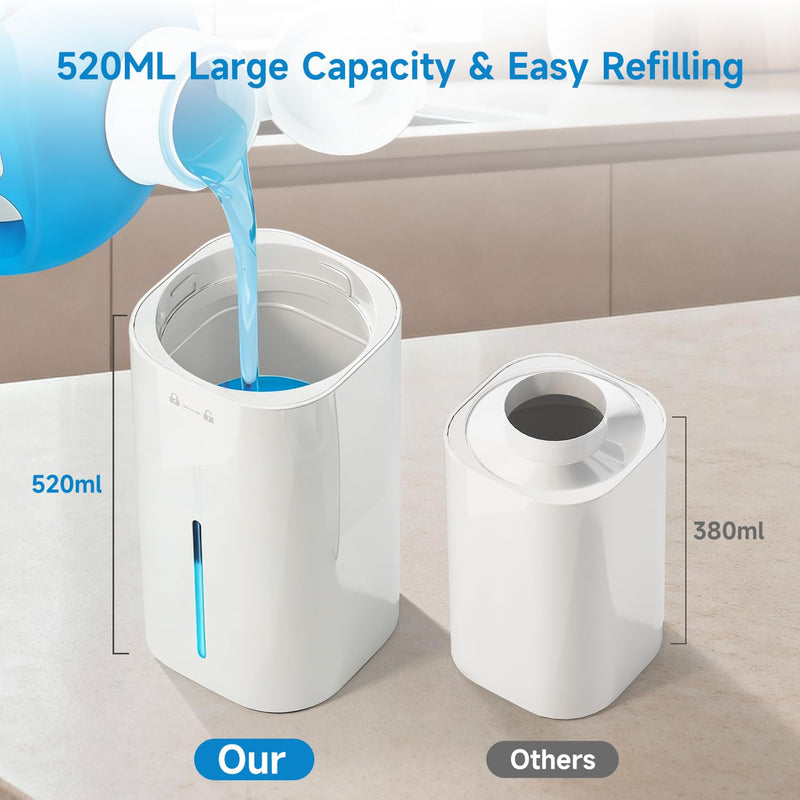 CATIRE Upgraded Larger Capacity Automatic Dish Soap Dispenser Touchless, 17.6oz Liquid Hand Soap Dispenser for Bathroom Kitchen, Rechargeable 2000mAh, 8 Adjustable Levels, Wall Mount & Countertop White