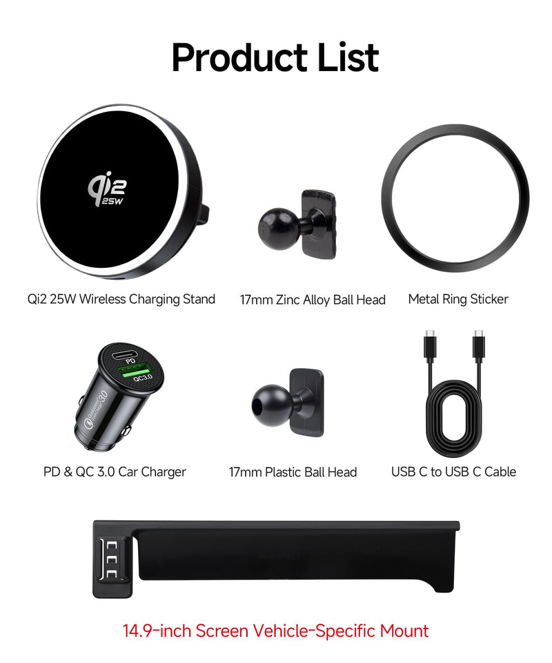 Qi2.2 25W Wireless Charger Car Phone Mount for BMW 2/3/4 Series 14.9"Screen | 3 Series 2023-2026, 4 Series 24-26, 2 Series 25-26, i4 22-26, Magsafe Accessories Fast Charging Magnetic Cell Phone Holder