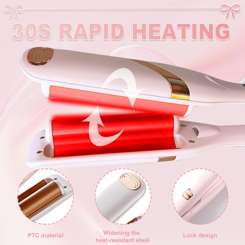  [AUSTRALIA] - 32mm French Wave Curling Iron - Hair Waver With 4 Gears Temperature Control and Fast Heating for Short and Long Hair