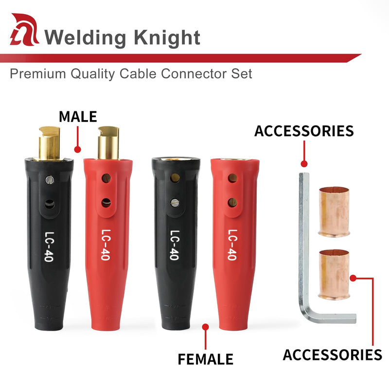 LC40 Welding Cable Connector Set Male and Female for 1/0 Thru 2/0 Cable Capacity 350 Amp 50-70 SQ-MM Black & Red 2-Set