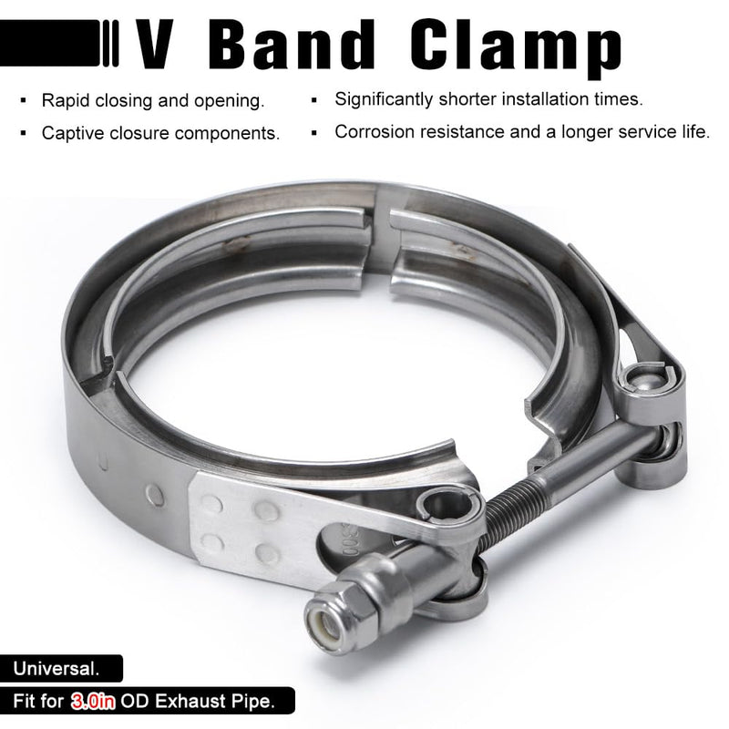 PTNHZ Universal Stainless Steel 3.0" V Band Clamp For Turbo Downpipes Exhaust Systems Sliver 3"