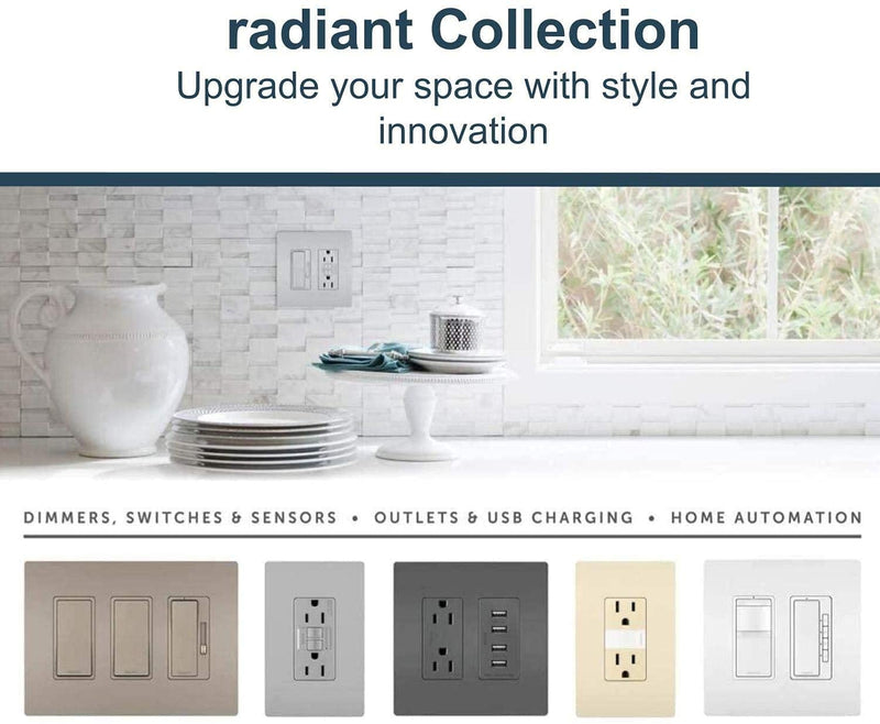 Legrand Radiant Adjustable LED Night Light Outlet with Screwless Wall Plate, Tamper-Resistant Hallway Night Light, 5 Levels, NTL885TRWPW, 15 Amp, White