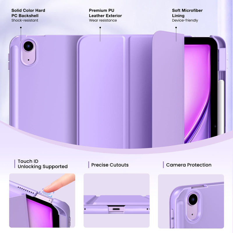 MoKo Slim Case for iPad Air 11 Inch, iPad Air 5th/4th Gen, Lilac | With Pencil Holder, Supports Touch ID, Hard PC Back Shell, Trifold Stand Design, Auto Sleep/Wake, 2 Adjustable Angle
