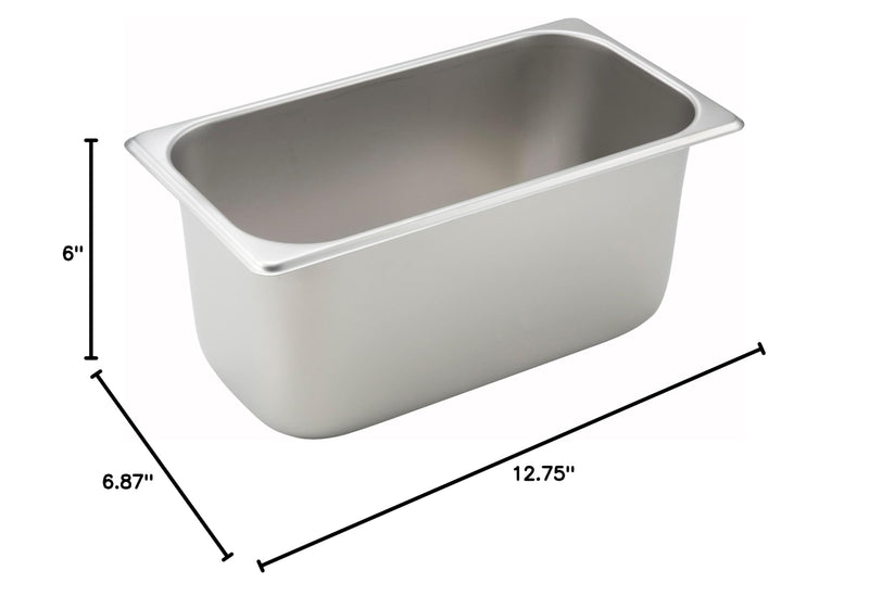 Winco 1/3 Size Pan 6" Depth (NSF) 6" Deep Straight Sided